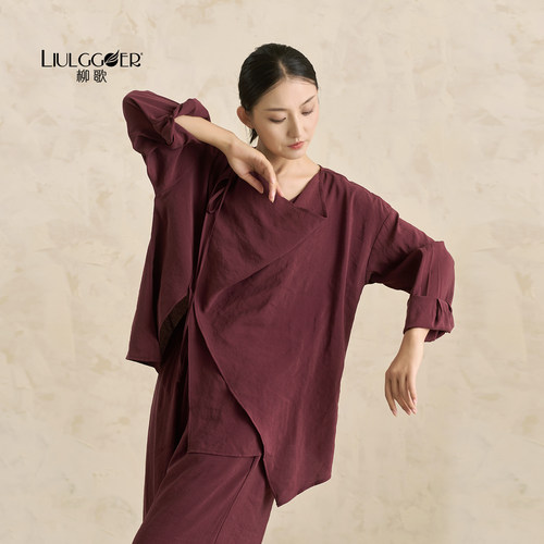 柳歌现代中国舞蹈服飘逸衬衫套装夏季古典舞日常可穿长袖上衣女 - 图3