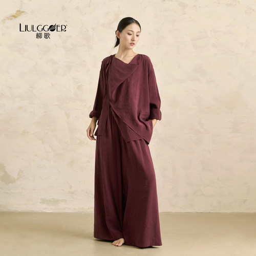 柳歌现代中国舞蹈服飘逸衬衫套装夏季古典舞日常可穿长袖上衣女 - 图0