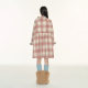 FPMZ蝴蝶结领粉色格子毛呢子中长款外套复古甜美插肩袖廓形大衣