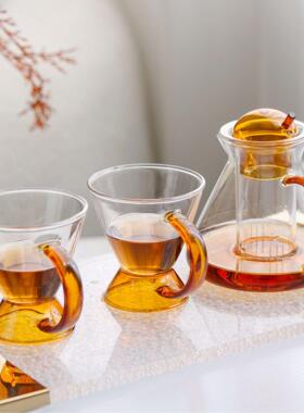 现代轻奢玻璃茶壶茶杯摆件样板间咖啡厅茶室酒店套装组合软装饰品