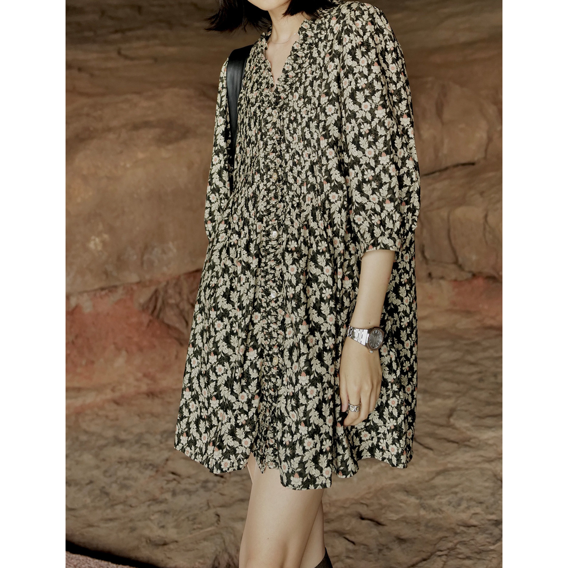 NW80EN 打揽碎花连衣裙｜日制手工棉做出麻的骨感网筛印花工艺简,淘宝优惠券,粉丝福利购,淘宝优惠卷