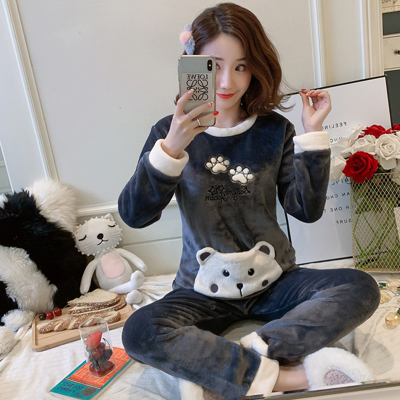 冬天的女士加绒珊瑚绒熊出没睡衣 采蝶衣睡衣/家居服套装