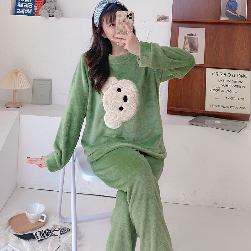 胖mm秋冬季清新可爱居家珊瑚绒睡衣 采蝶衣睡衣/家居服套装