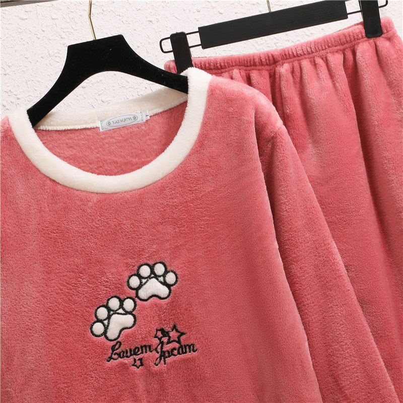 加大码胖mm200斤秋冬珊瑚绒睡衣 采蝶衣睡衣/家居服套装