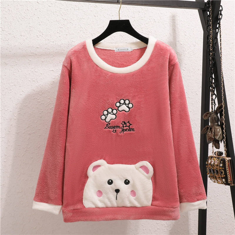 加大码胖mm200斤秋冬珊瑚绒睡衣 采蝶衣睡衣/家居服套装