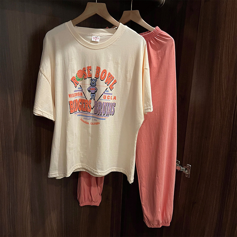 新款纯棉短袖学生夏季长款宽松睡衣 采蝶衣睡衣/家居服套装