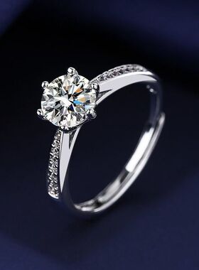 情侣六爪新郎新娘结婚戒仿真一克拉满钻戒指百搭开口食指环配饰品