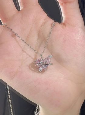 新款恋爱星球项链女ins小众设计轻奢甜美气质少女粉钻爱心锁骨链
