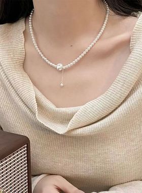 新中式复古珍珠项链简约新品锁骨链 ins小众气质颈贝珠手链批发