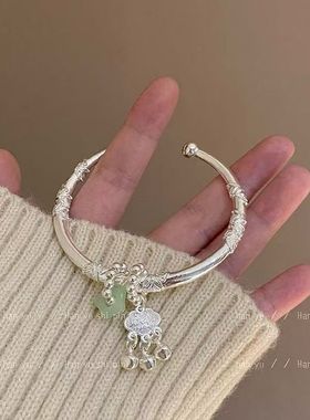 25年新款随遇玉而安繁花似锦手镯 小众设计平安锁国风吊坠手镯
