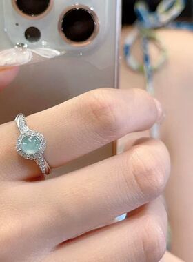 湖水蓝戒指女食指戒活口轻奢精致高级感个性小众独特简约潮流指环