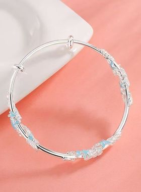 繁花似锦夜光蝴蝶铃兰花立体浮雕手镯精致推拉百搭手环轻奢手镯