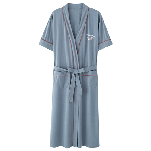 Тонкий хлопковый летний банный халат для влюбленных, длинная пижама, короткий рукав, большой размер