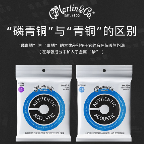Martin马丁MSP4100民谣吉他弦MA540 545 550磷铜琴弦一套六根 - 图2