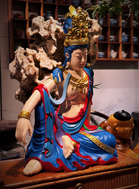 自在观音木雕水月观音树脂禅意摆件玄关茶空间高端摆件