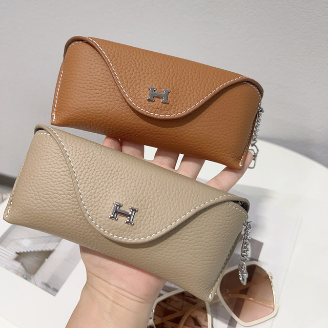 Leather anti-pressure portable glasses storage bag