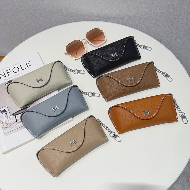 Leather anti-pressure portable glasses storage bag