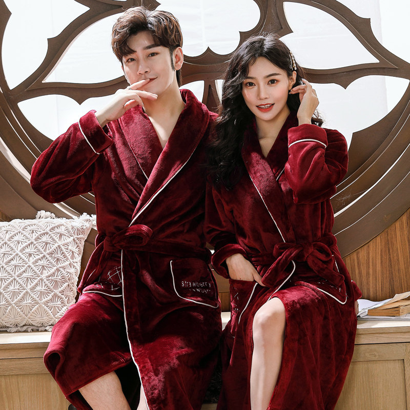 珊瑚绒秋冬长款加绒加大码男士睡袍 沐子萌睡袍/浴袍