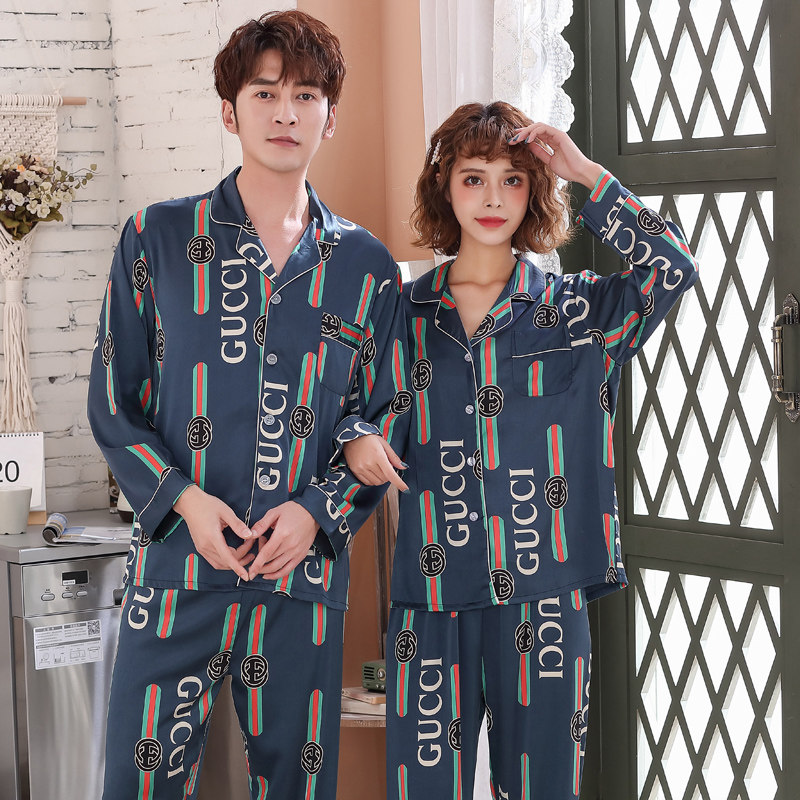 情侣男春秋款短袖冰丝长袖仿真睡衣 沐子萌睡衣/家居服套装