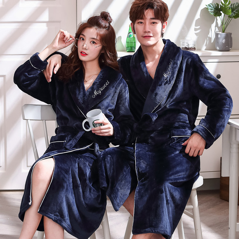 秋冬季珊瑚绒情侣男长款浴袍 沐子萌睡袍/浴袍