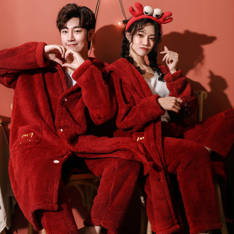 珊瑚绒冬季长款情侣男士春秋冬睡袍 沐子萌睡袍/浴袍