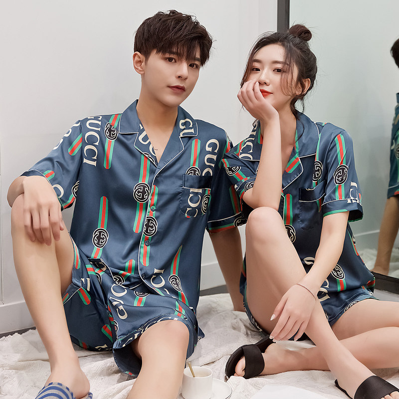 情侣男春秋款短袖冰丝长袖仿真睡衣 沐子萌睡衣/家居服套装