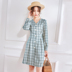 Qiao Li 2019 váy phổ biến mùa thu mới của phụ nữ Pháp kẻ sọc retro Váy cổ chữ V eo cao đã mỏng - Váy eo cao đầm sơ mi trắng that eo Váy eo cao