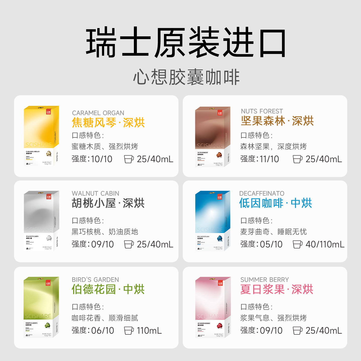 [多口味16粒]心想胶囊咖啡瑞士进口任选适配皮爷Nespresso咖啡机