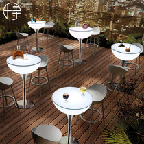 Bar Table And Chairs Outdoor High Foot Table Tennis Red Open Air Clear Bar Coffee Hall Small Tea Table Casual Luminous Bar Table