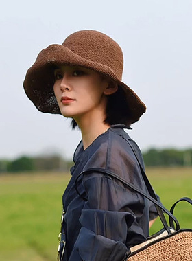 夏季高级感气质纯色遮阳草帽女