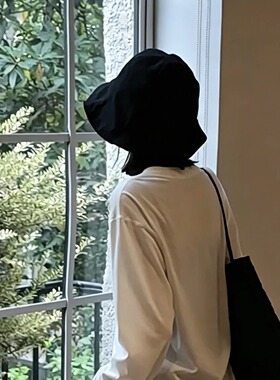 日系高级感感纯色荷叶边渔夫帽女