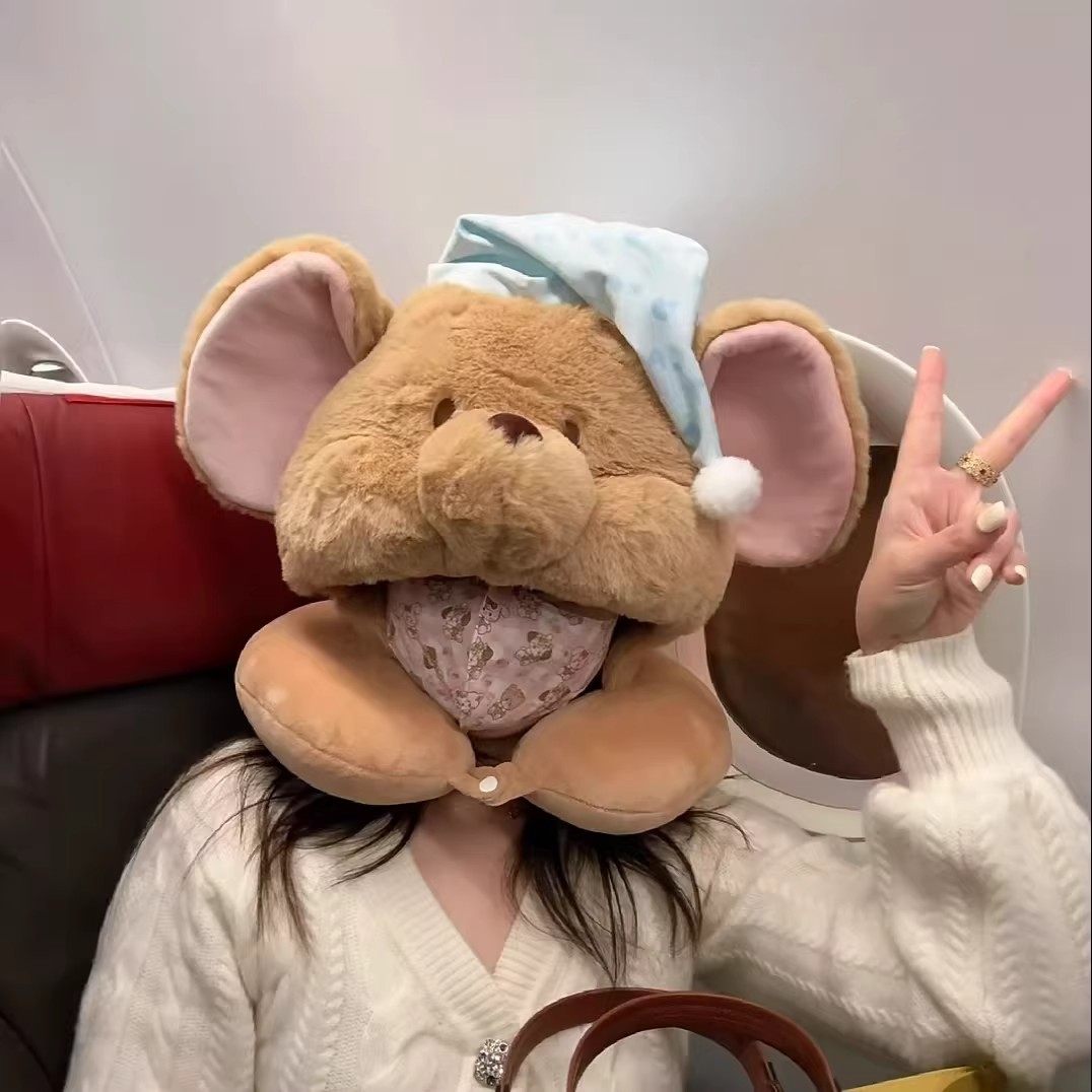 小豆u型枕可爱毛绒玩偶飞机连帽护颈枕长途出差旅行好物创意礼物,淘宝优惠券,粉丝福利购,淘宝优惠卷