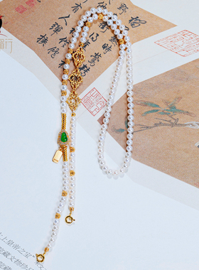 衣锦媚行s925镀金翡翠珍珠项链