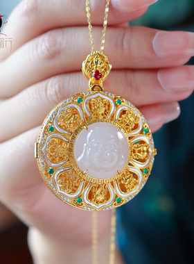 衣锦媚行S925镀金和田玉佛公吊坠