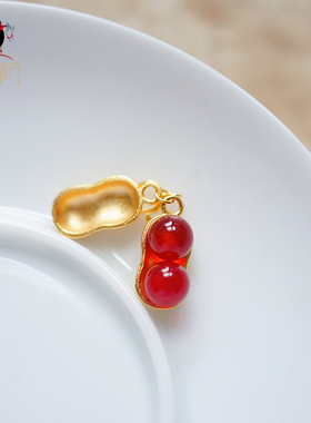 衣锦媚行 925银镀金镶玛瑙花生吊坠气质项链配饰新中式国风搭配女