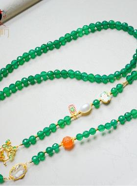 衣锦媚行 925银镀金多宝镶玛瑙项链新中式镶嵌长款吊坠 绿野仙踪