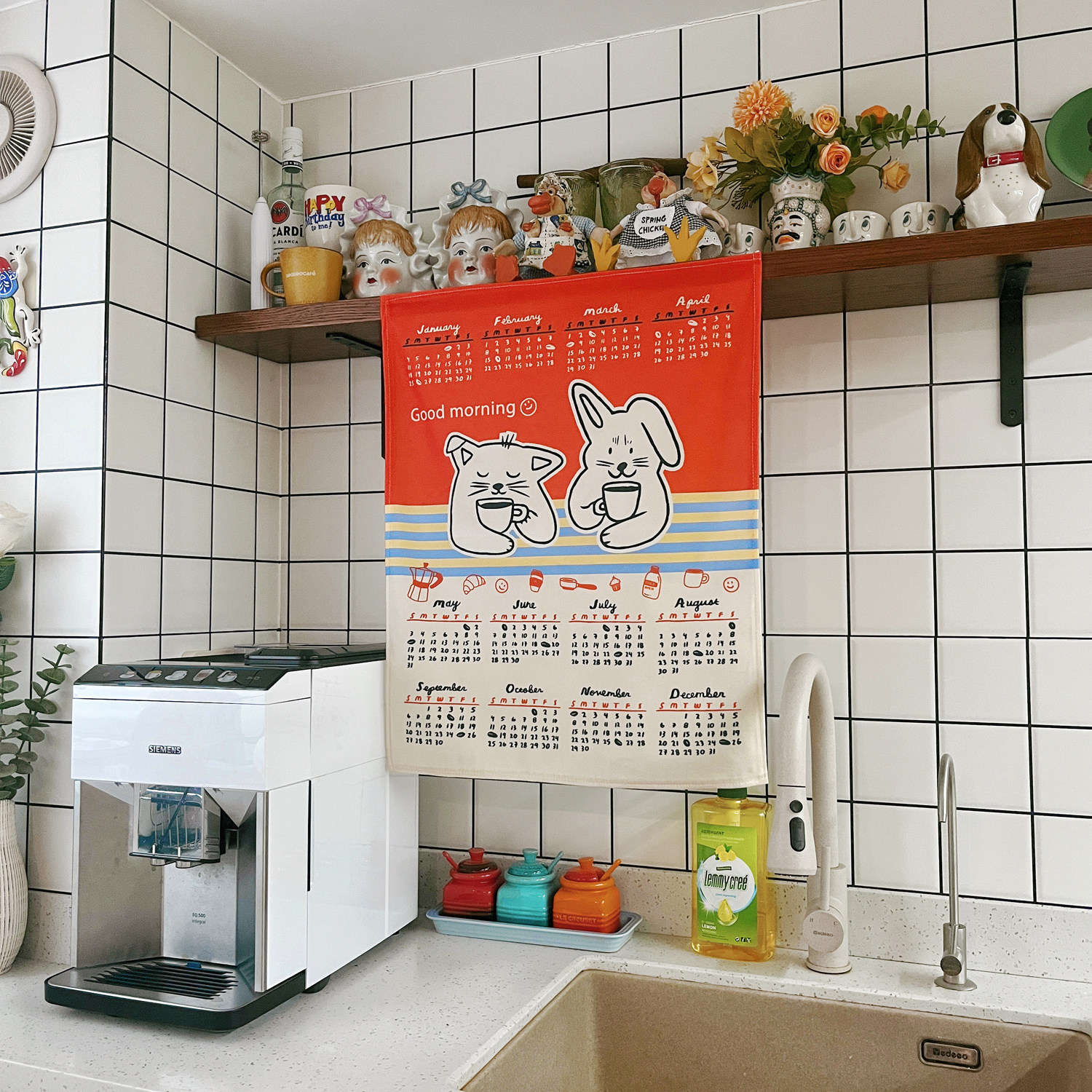 马吉吉 「爱喝咖啡的猫兔」2026可爱卡通日历装饰挂历挂布背景布,淘宝优惠券,粉丝福利购,淘宝优惠卷