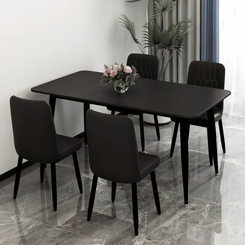 高档岩板餐桌椅黑色网红豪华极简家用厨房餐桌组合现代简约北欧风 - 图0