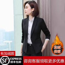 Black suit jacket female autumn-winter small Subsuit college student interview Career positive dress work jacket work jacket