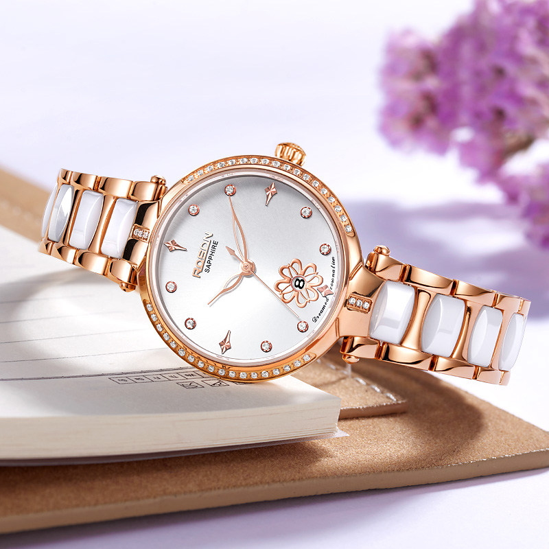 劳士顿正品女士时尚间陶瓷石英表 劳士顿手表国产腕表