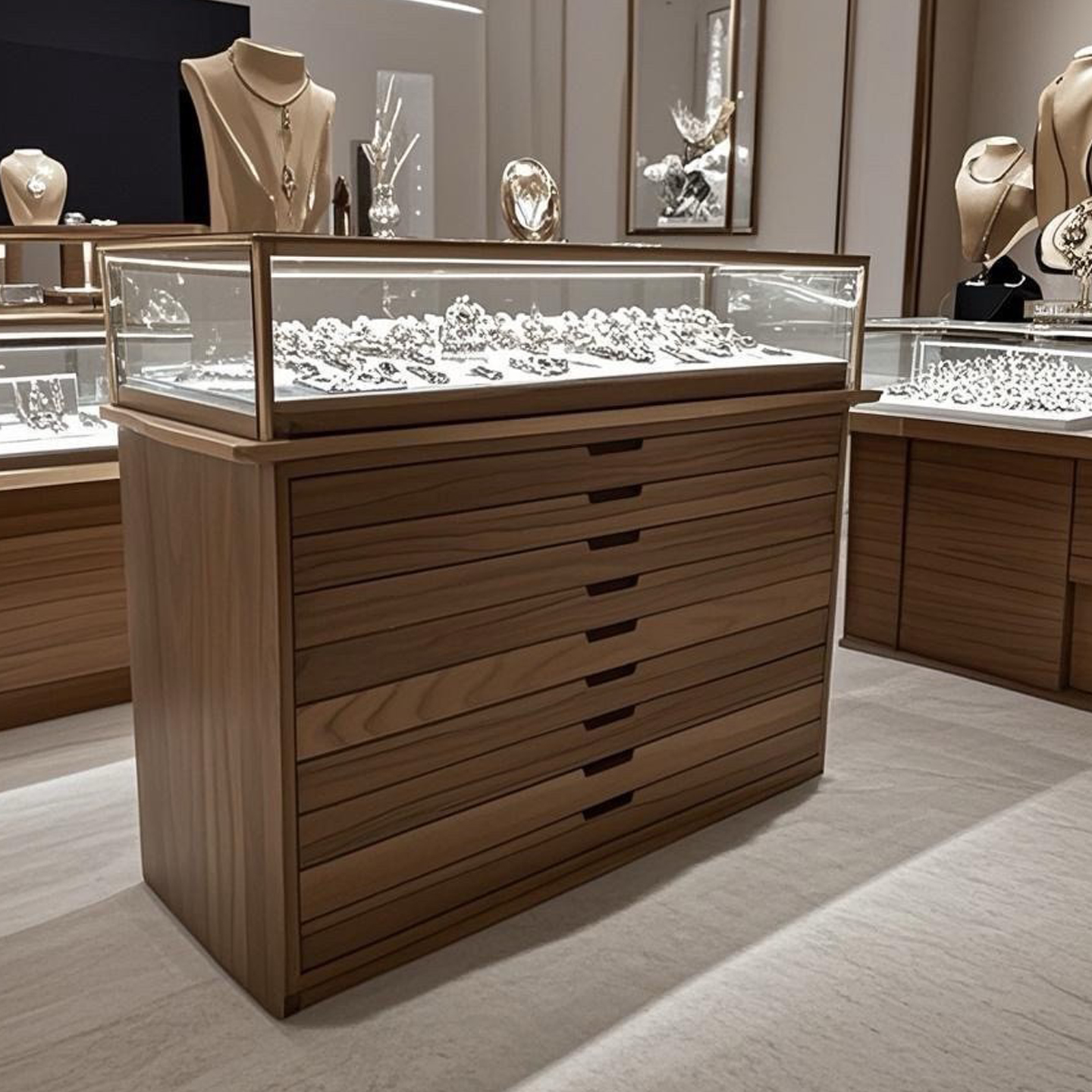 黑胡桃木展示柜中古实木定制首饰柜货架全实木定制斗柜 - 图2