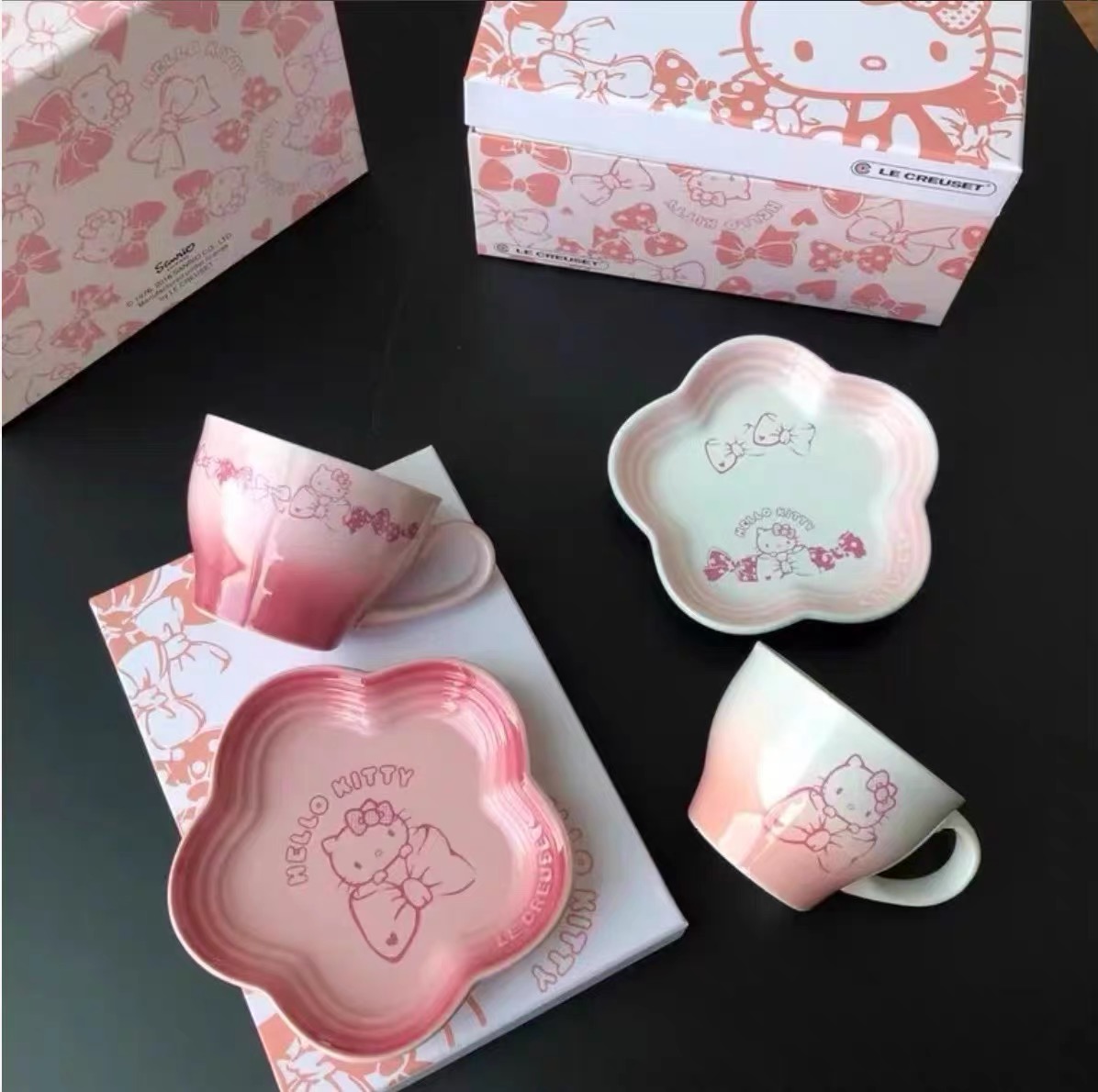 酷彩lecreuset陶瓷餐具hellokitty猫盘子儿童餐盘米饭碗杯子炖盅 - 图2