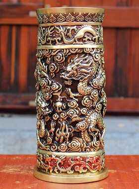 纯铜香筒龙纹复古工艺品桌面摆件