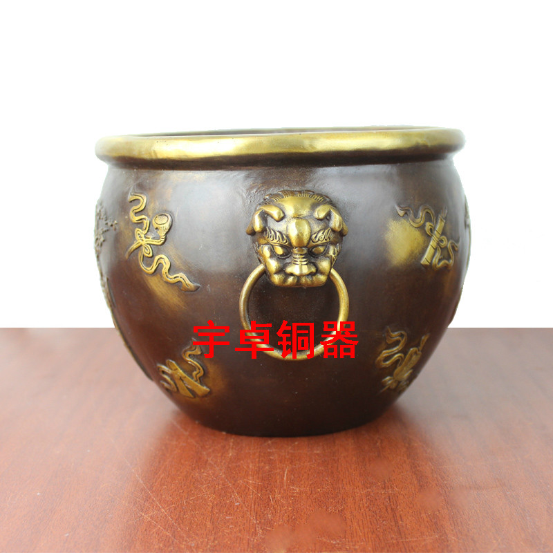 宇卓铜器纯铜缸黄铜缸八仙法器缸家居装饰工艺品摆件 - 图3