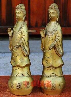 纯铜常金花银花常金银花护法铜像佛像桌面工艺品摆件