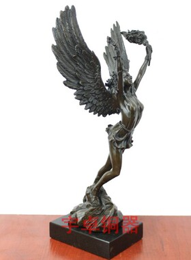 宇卓铜器 纯铜火炬天使 黄铜欧式人物火炬女神工艺品客厅家居摆件
