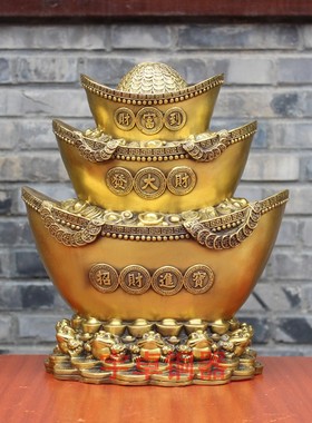 宇卓铜器纯铜元宝黄铜元宝金蟾三连元宝三层铜钱元宝工艺品摆件