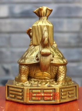 宇卓铜器纯铜龙龟黄铜龙龟家居桌面摆件办公桌驮印章八卦龙头龟