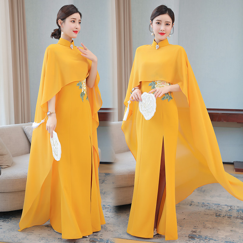 蚀骨旗袍女日常可穿新款高端演出服 枫紫连衣裙