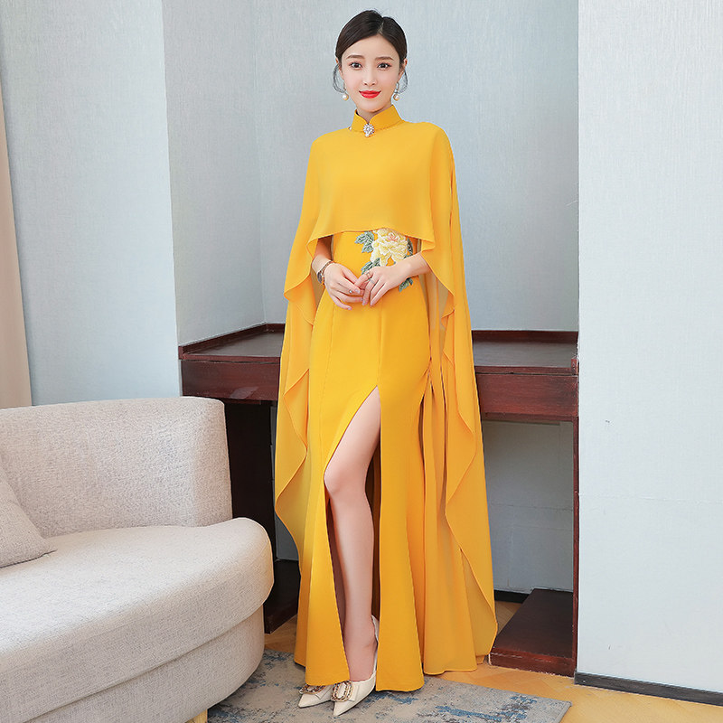 蚀骨旗袍女日常可穿新款高端演出服 枫紫连衣裙